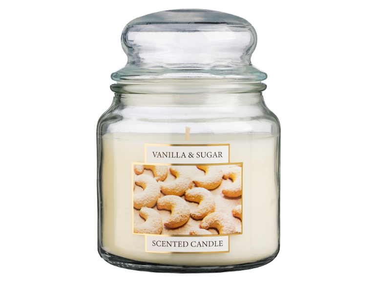 Vanilla & sugar scented candle with crescent-shaped cookies