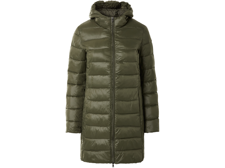 Green quilted jacket with hood and zipper