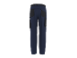 Blue work trousers with black pockets, back view.