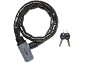 Bicycle chain lock with two keys on a black background.