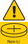 Warning sign and coin cell battery symbol with the text 'Non-Li'.