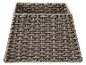 Rectangular brown and beige wicker basket on a black background.
