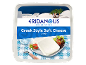 Greek style soft cheese packaging with Greek landscape and cheese dish