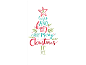 Christmas card in the shape of a tree with text in English.