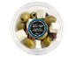 Kalamon and green olives with feta cheese in a transparent container, 150 g
