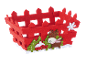 Red felt basket with Christmas decor: reindeer, trees, and snowflake.