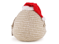 Round beige checked doorstop with a Santa hat, back view