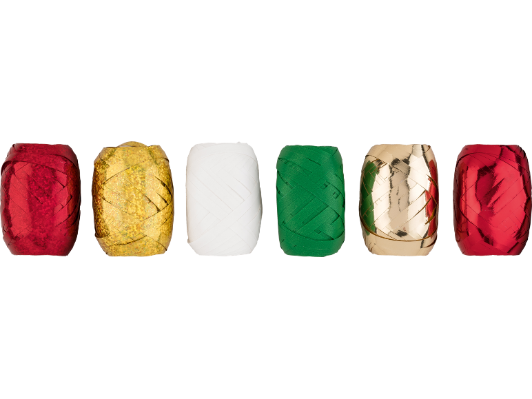 Red, gold, white, and green gift ribbons