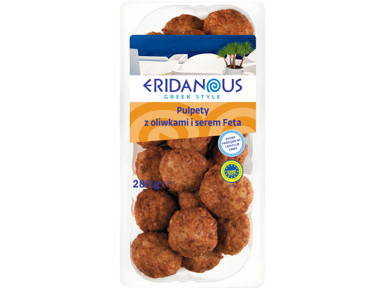 ERIDANOUS Greek style meatballs with olives and Feta cheese, 280g pack.