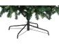 Black support stand for a green artificial Christmas tree.
