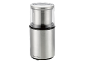 Stainless steel coffee or spice grinder with a transparent lid.