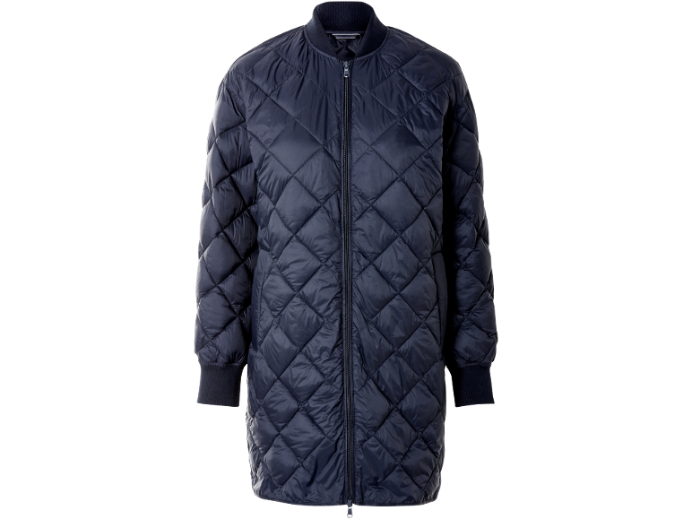 Navy blue long quilted jacket with zipper