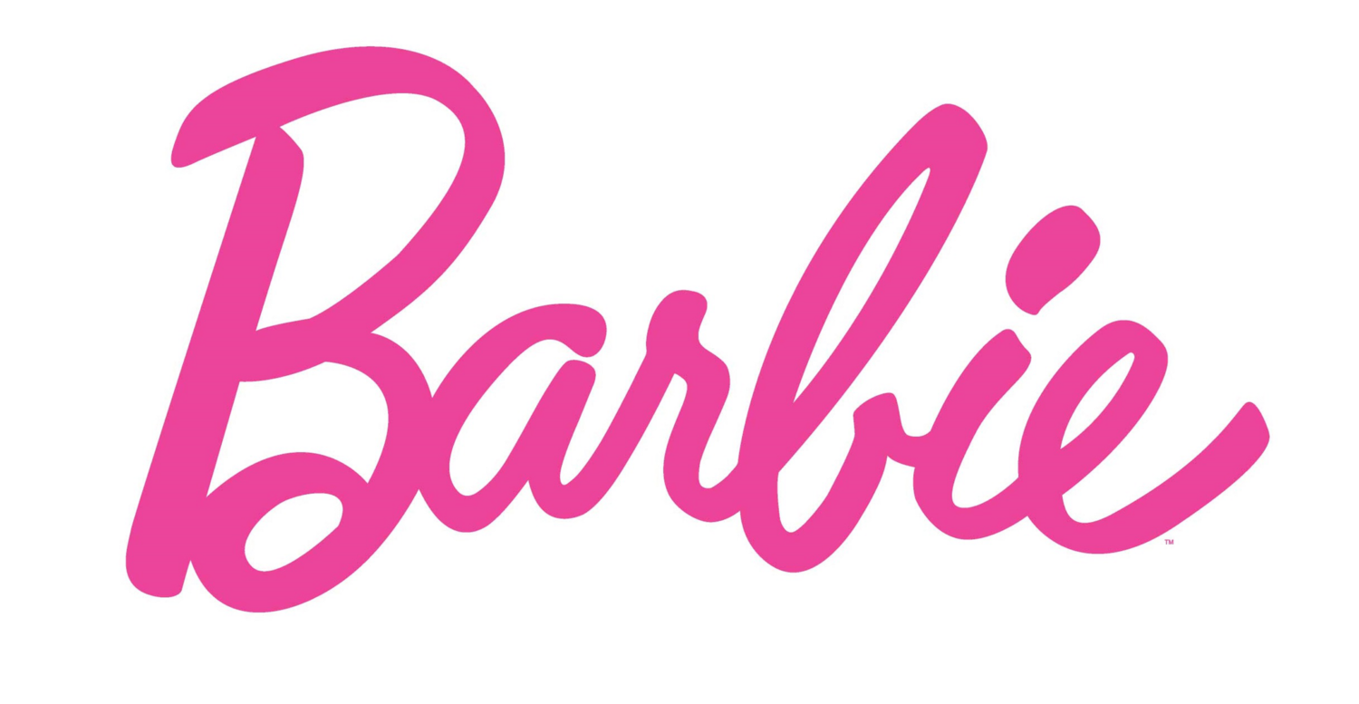 Pink text 'Barbie' on a white background.