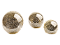 Three decorative glass spheres with a cracked gold effect in varying sizes.