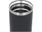 Dark grey thermal mug with a silver-colored metal rim.
