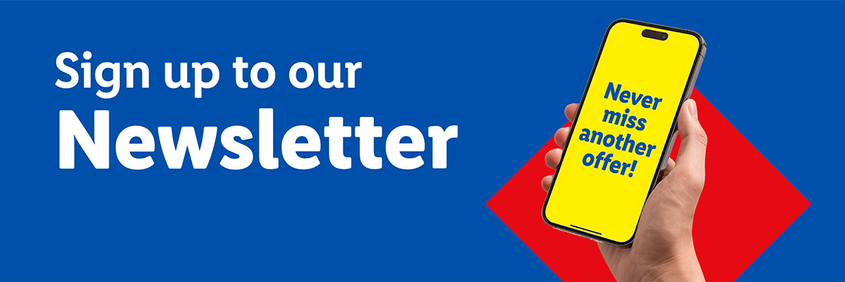 Sign up for our newsletter to never miss another offer, with a phone displaying the message.