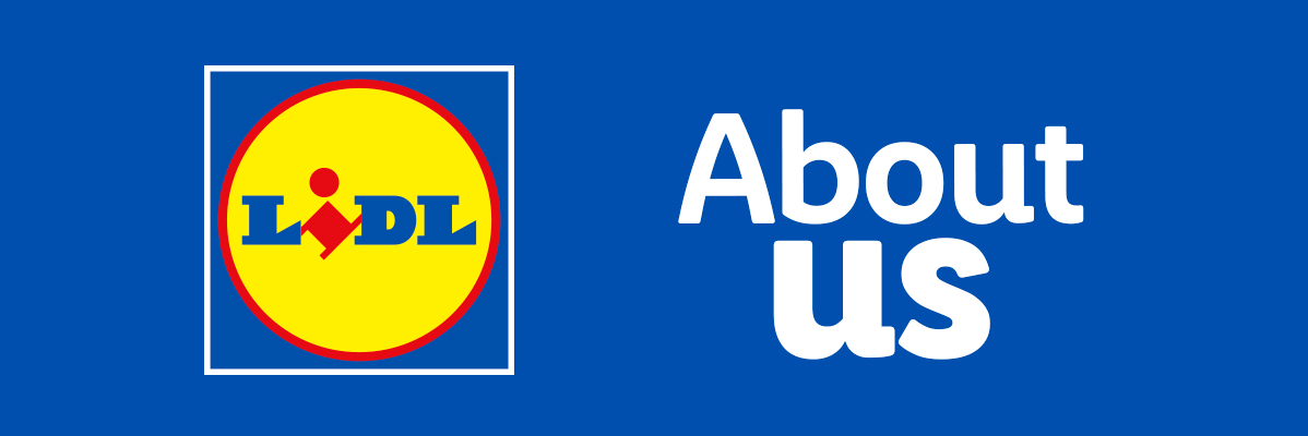 Lidl logo on a blue background with the text 'About Us'.