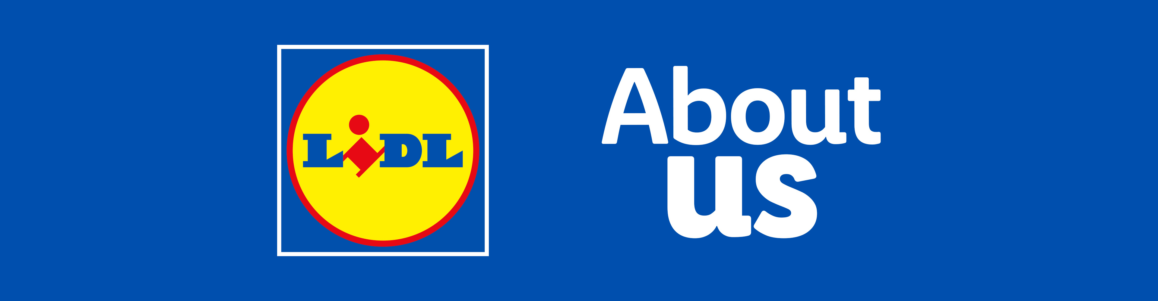 Lidl logo on a blue background with the text 'About Us'.