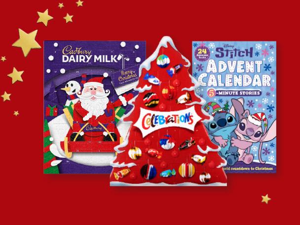 Three festive Christmas advent calendars featuring chocolate and storybook themes.