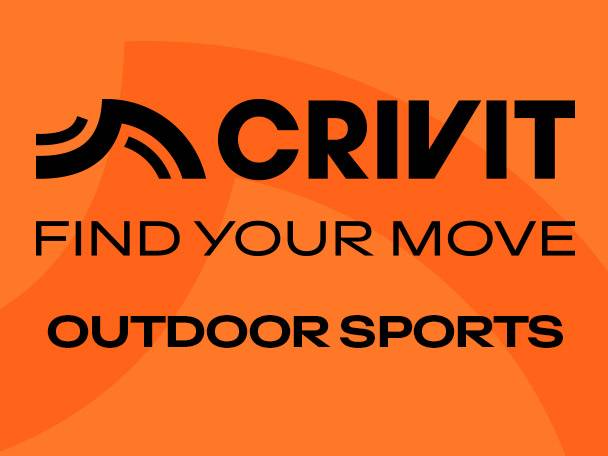 Crivit logo with text 'FIND YOUR MOVE' and 'OUTDOOR SPORTS' on an orange background.