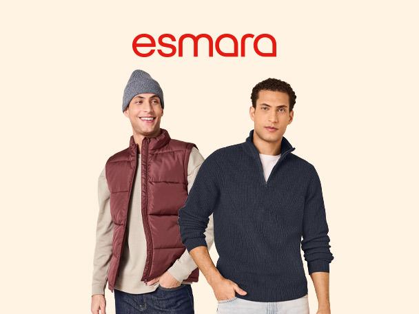 Two men in casual autumn wear, featuring a puffer vest and a knit half-zip sweater.