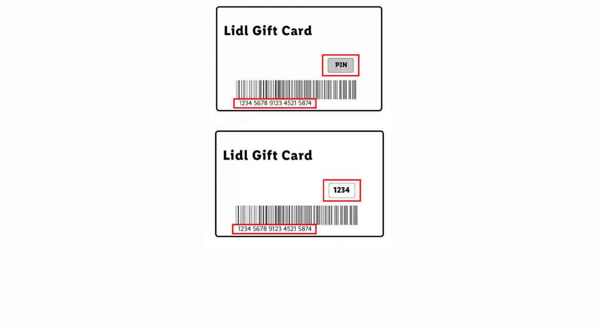 Lidl gift card with PIN and barcode.