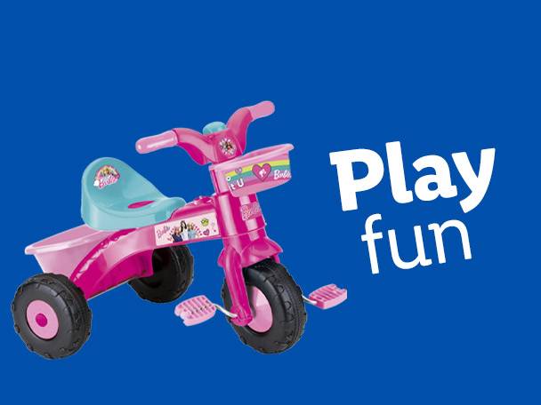 Barbie-themed pink tricycle for kids; Play fun.