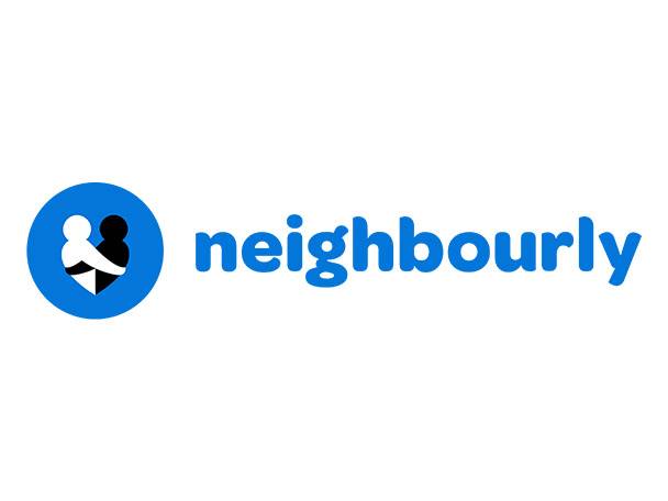 Neighbourly logo with two figures embracing in a blue circle and the word 'neighbourly'.