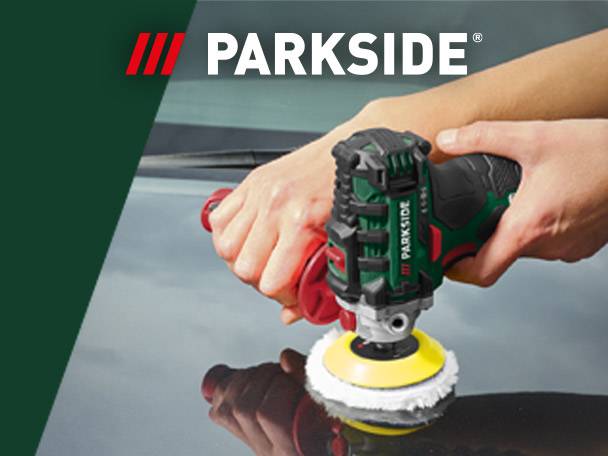 Hands using a power polisher on a dark surface, with a logo in the corner.