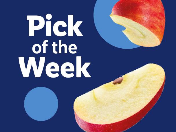 Pick of the Week: Red apple slices on a blue background.