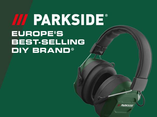 Parkside brand logo and text, with green and black headphones.