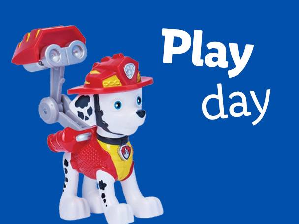Paw Patrol Marshall toy with firetruck, Play Day theme.