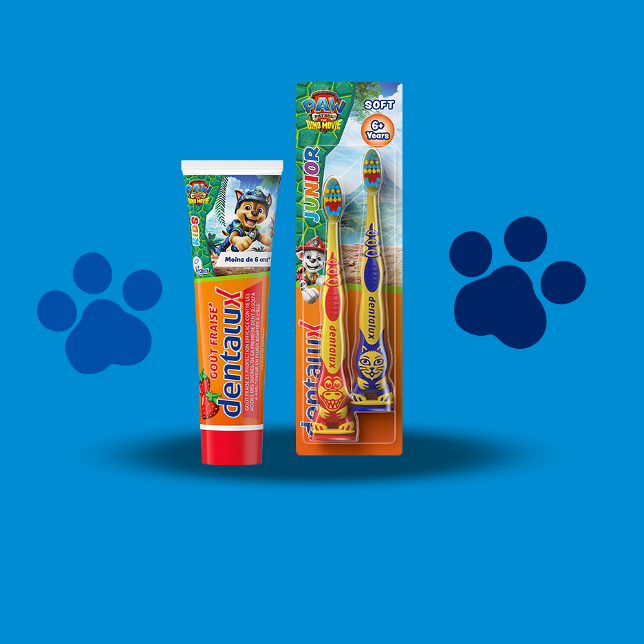 Kids' toothpaste and toothbrushes with Paw Patrol theme for children aged 6+ years.