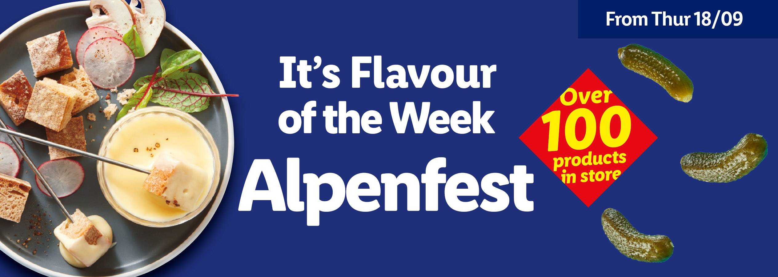A fondue pot with bread and vegetables, next to text about an Alpenfest event.