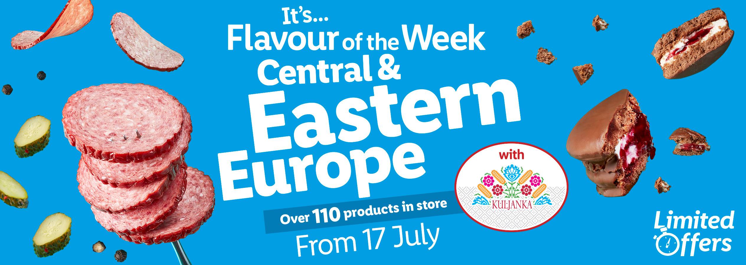 Central & Eastern European Flavour of the Week at Kuljanka, featuring salami, pickles, and chocolate cakes. Limited offers from July 17th.