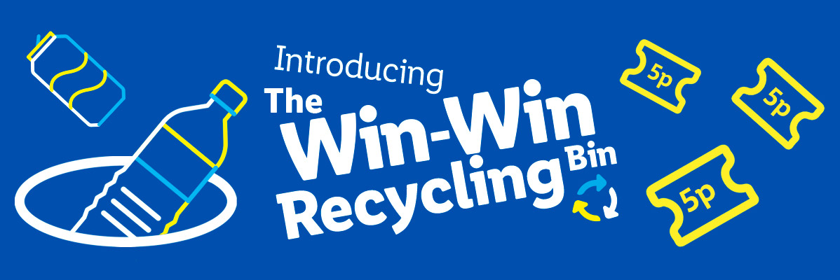 Recycle cans and bottles, win 5p! Win-Win Recycling Bin.