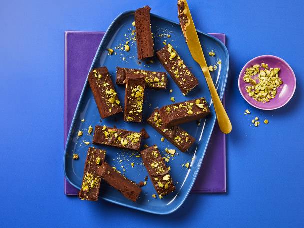 Chocolate bars with pistachios.