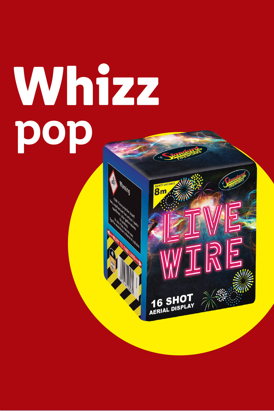 Whizz pop fireworks with a Live Wire 16 shot aerial display