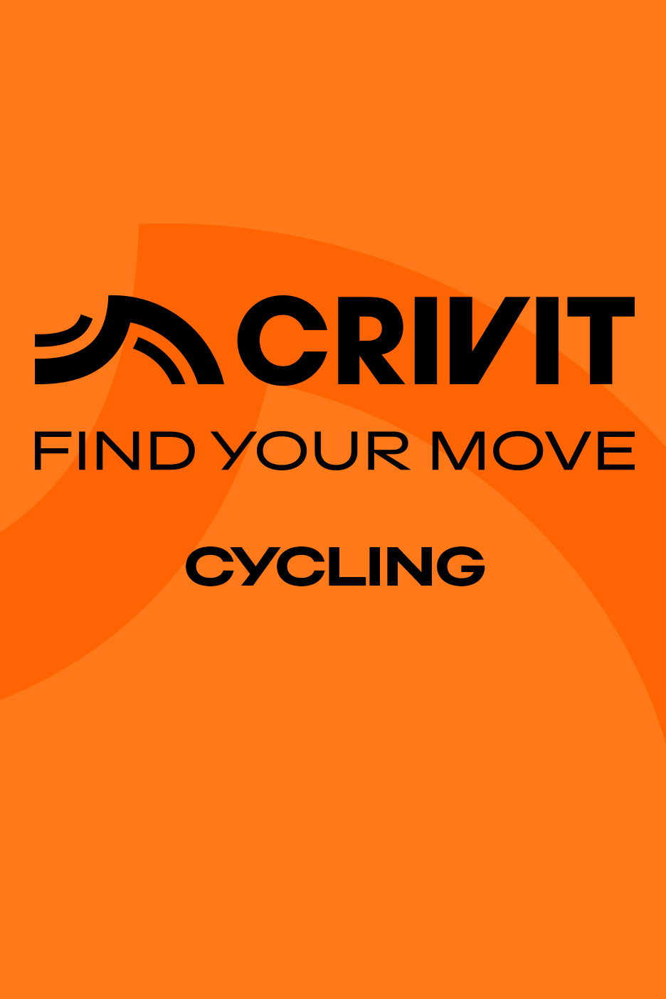Orange background with black text: 'FIND YOUR MOVE CYCLING' and a stylized logo.