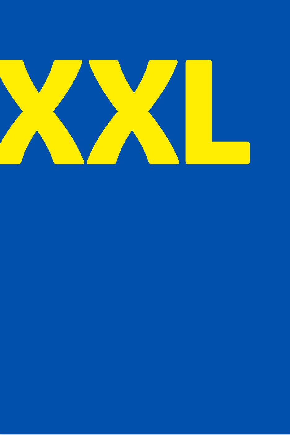 Yellow 'XXL' text on a blue background, indicating large-sized products.