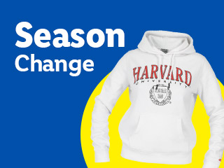 A white Harvard University hoodie with a 'Season Change' text overlay.