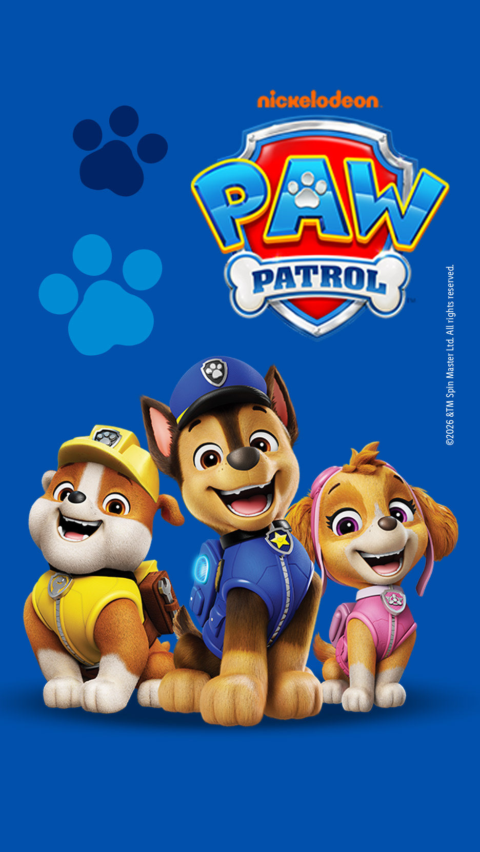 Three cartoon puppies, a bulldog, a German shepherd, and a cockapoo, with a shield logo.