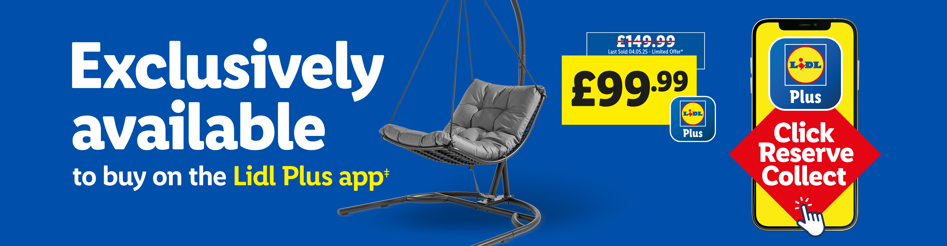 Lidl Plus app exclusive: £99.99 hanging chair, click & collect.