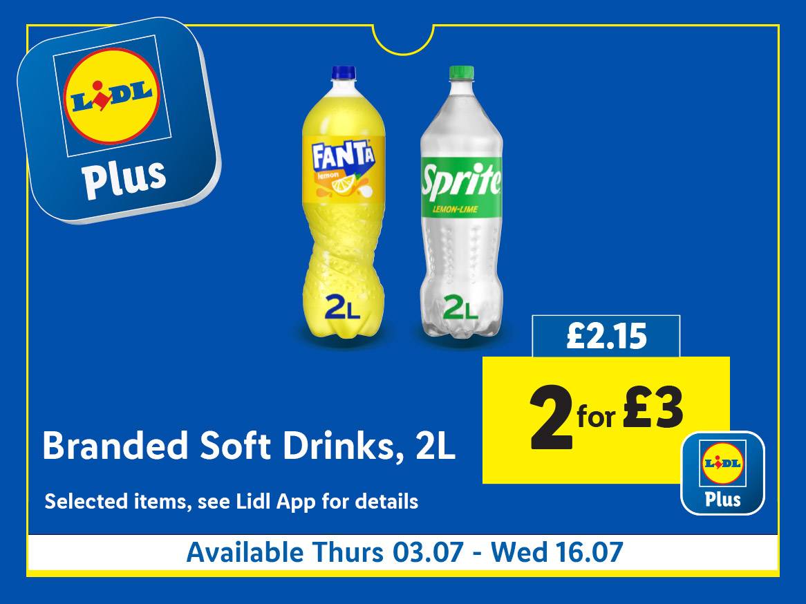 Lidl Plus offers two 2L bottles of Fanta Lemon and Sprite for £3.