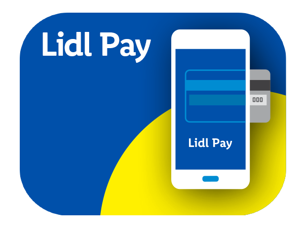 Lidl Pay logo with a smartphone displaying a credit card and the text 'Lidl Pay'.