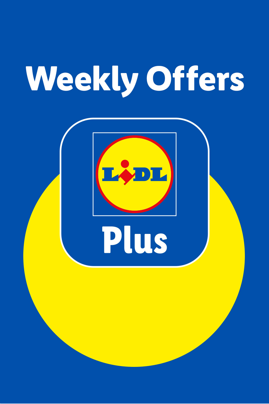Lidl Plus app logo with 'Weekly Offers' text on a blue and yellow background.