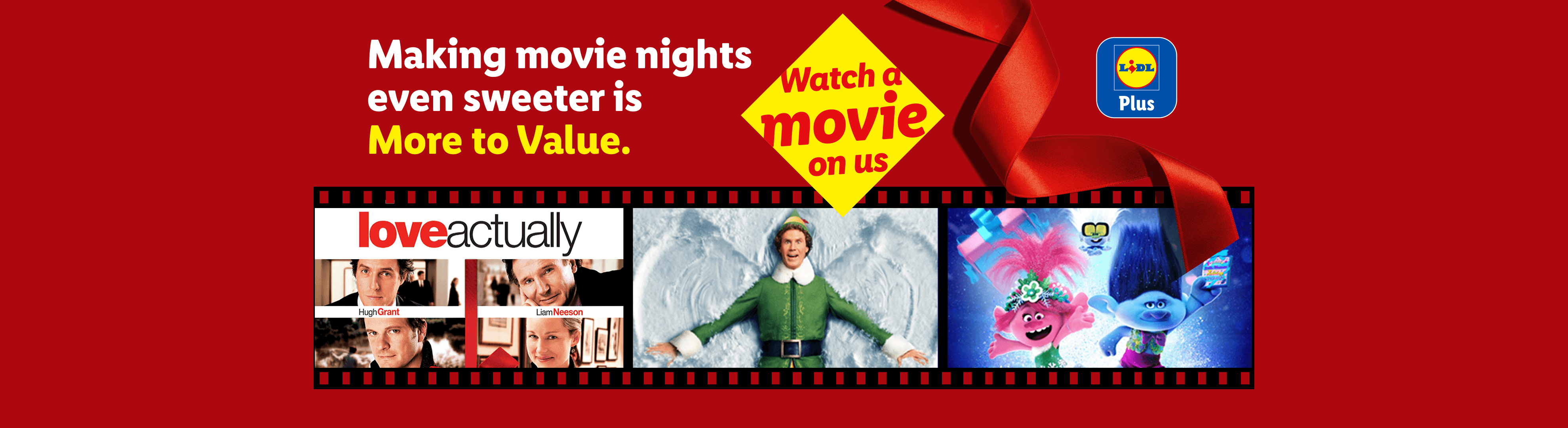 Lidl Plus offers a free movie night with films like Love Actually, Elf, and Trolls.