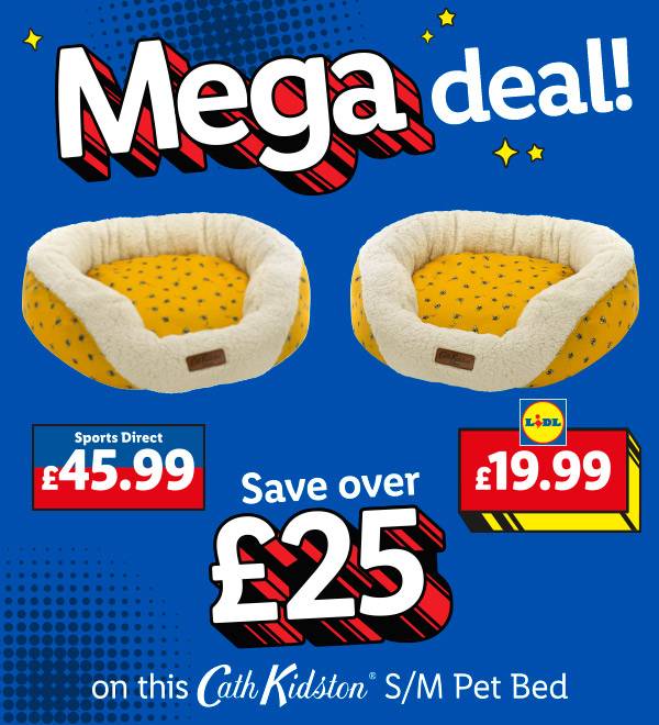 Save over £25 on this Cath Kidston S/M pet bed; now £19.99 at Lidl, was £45.99 at Sports Direct.