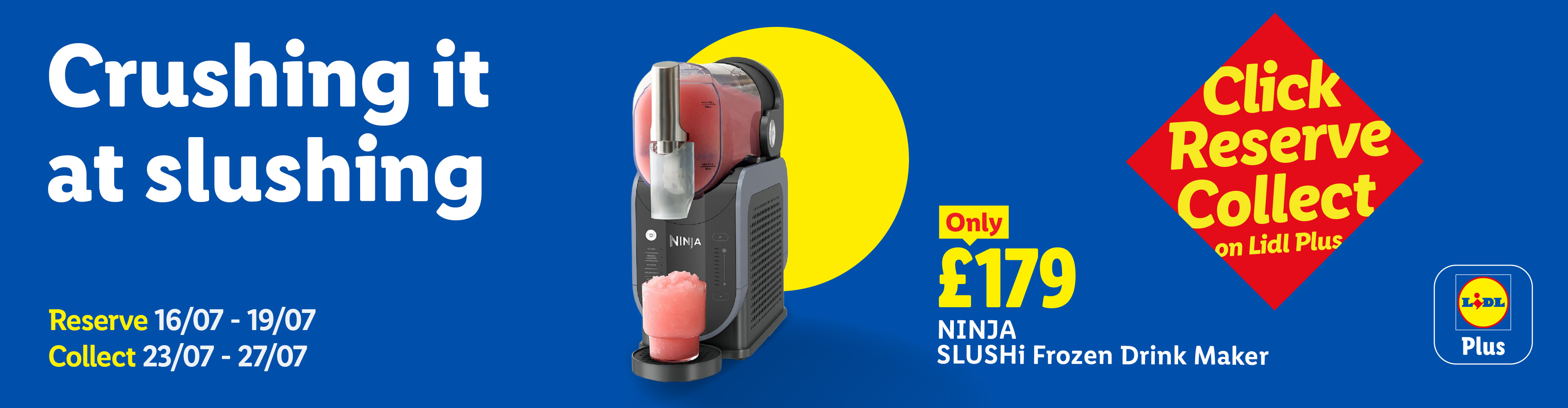 A frozen drink maker with a red slushie, priced at £179, available for reserve and collect.