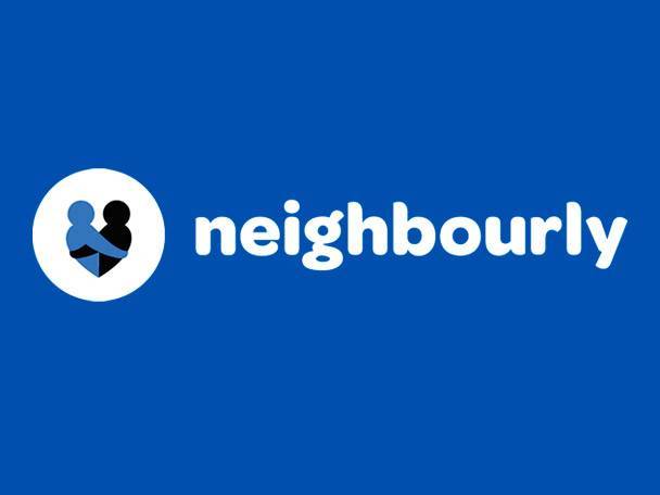 Neighbourly logo with two figures forming a heart shape in a white circle.